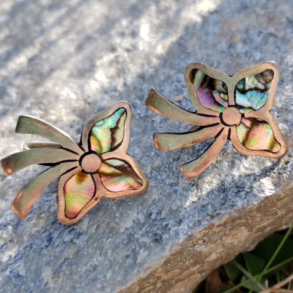 Vtg Adan Alvarado Abalone Silver Taxco Earrings